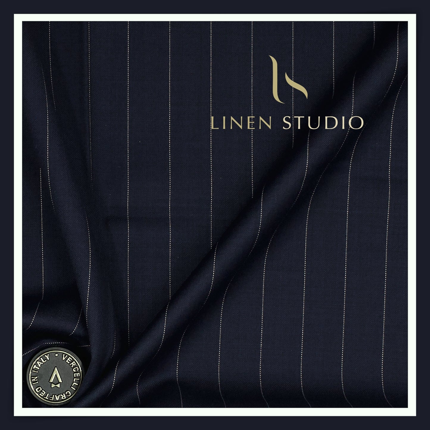 120's Australian Merino Wool by Vercelli - Midnight Blue with Classic Stripes (NEW) (Most Liked)