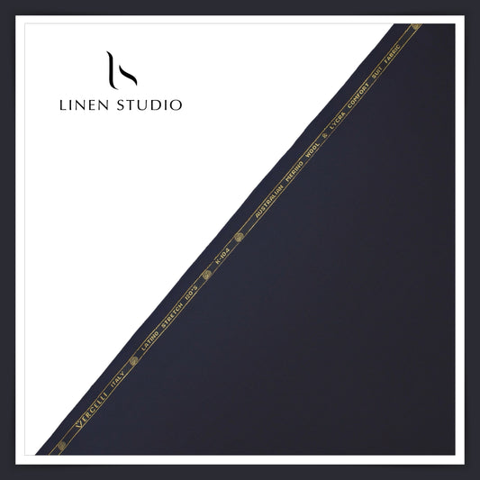 Super 120's Australian Merino Wool by Vercelli - Navy Blue (With Stretch) - Linen Studio