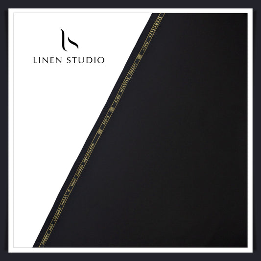 90 CM SUITING - 120'S AUSTRALIAN MERINO WOOL WITH STRETCH BY VERCELLI (JET BLACK) EB 111 (FLAT RATE)