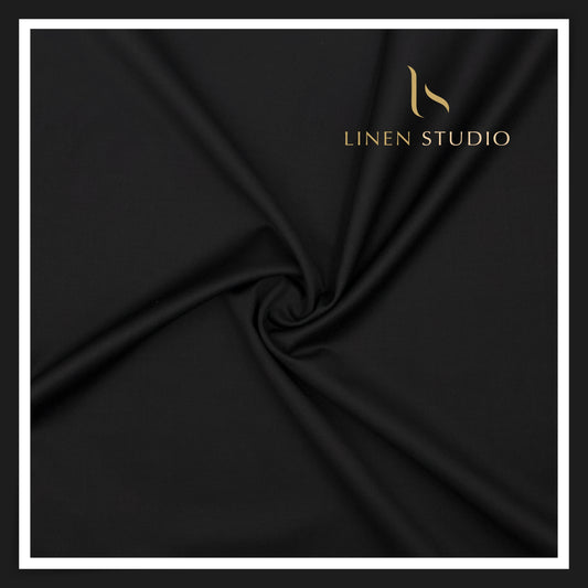 90 CM SUITING - 120'S AUSTRALIAN MERINO WOOL WITH STRETCH BY VERCELLI (JET BLACK) EB 111 (FLAT RATE)