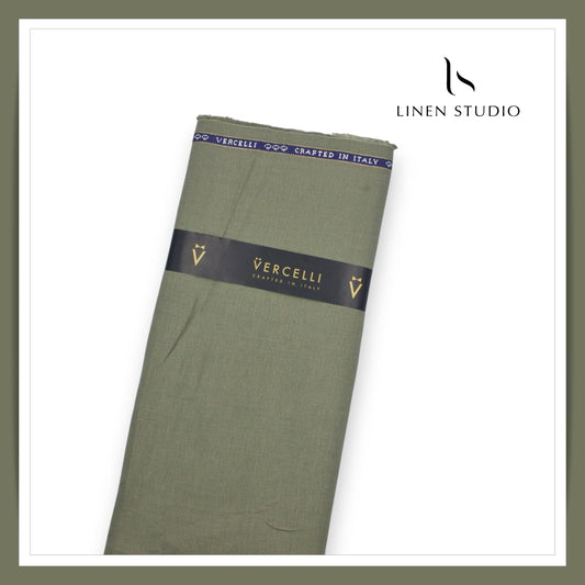60 Lea French Linen Suiting by Vercelli Italy - Camouflage Green (NEW)