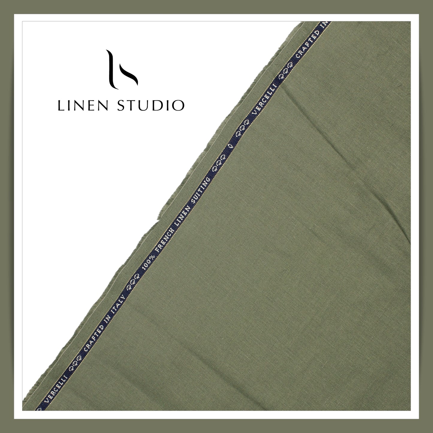 60 Lea French Linen Suiting by Vercelli Italy - Camouflage Green (NEW)