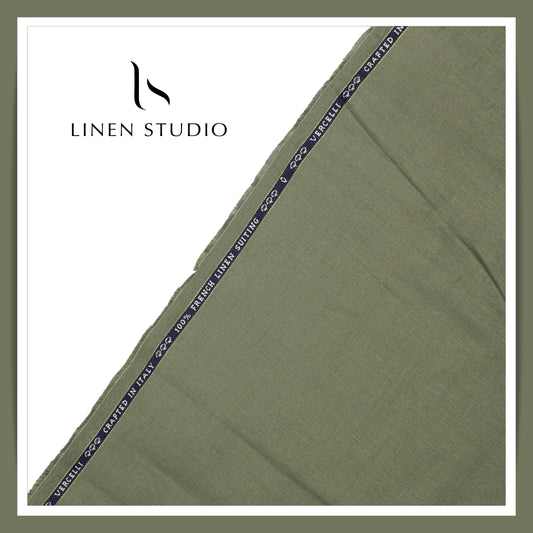 60 Lea French Linen Suiting by Vercelli Italy - Camouflage Green (NEW)