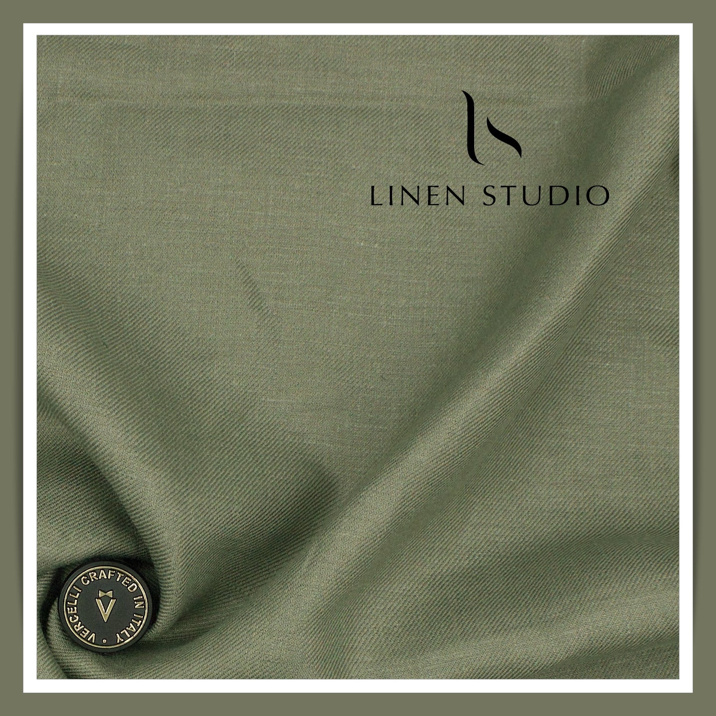 60 Lea French Linen Suiting by Vercelli Italy - Camouflage Green (NEW)