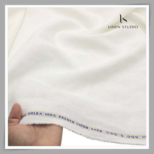 Pure French Linen Shirting 80 Lea by Vercelli Italy - Milk White (NEW)