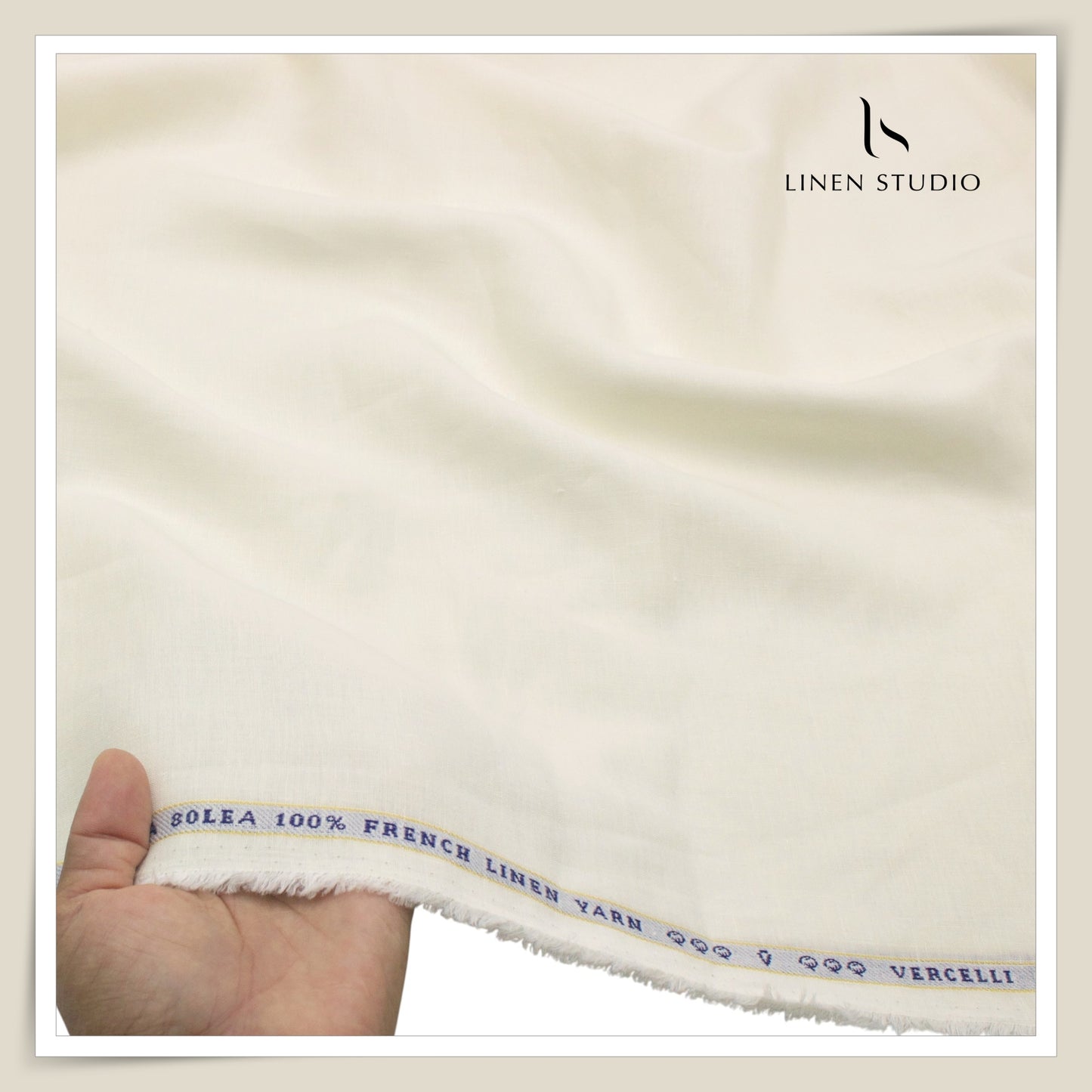 Pure French Linen Shirting 80 Lea by Vercelli Italy - Champagne Ivory (NEW)