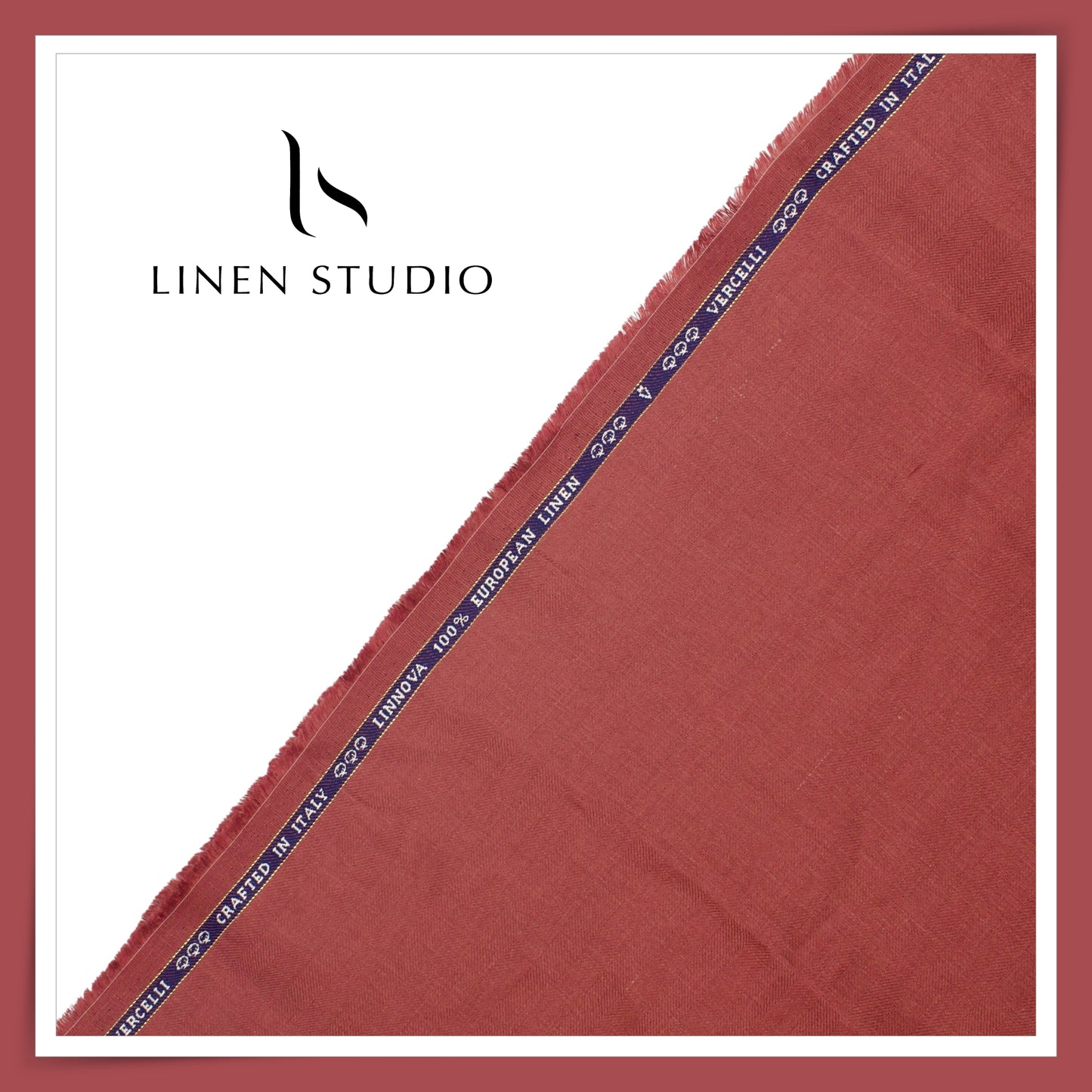 60 Lea French Linen Suiting by Vercelli Italy - Blossom Red Herringbone (Zoom In) (NEW)