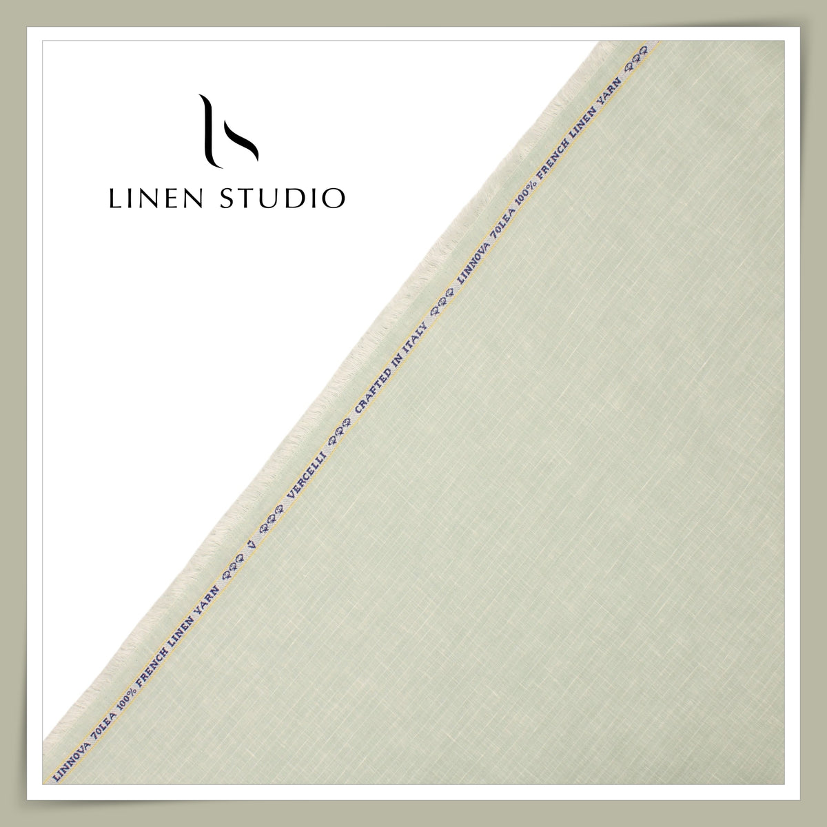 Pure Linen 70 Lea French Shirting by Vercelli Italy - Light Green Classic Stripes (NEW)