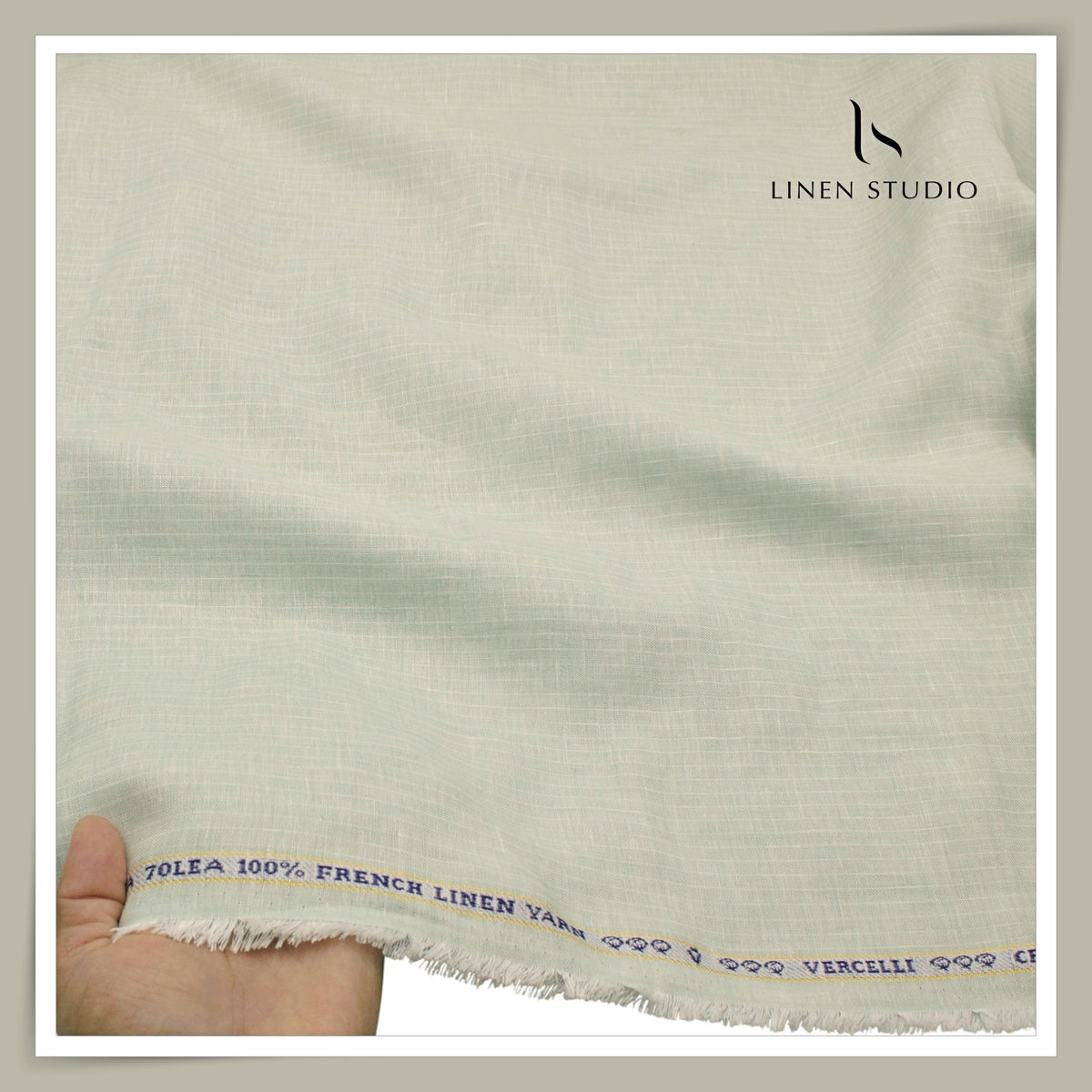 Pure Linen 70 Lea French Shirting by Vercelli Italy - Light Green Classic Stripes (NEW)