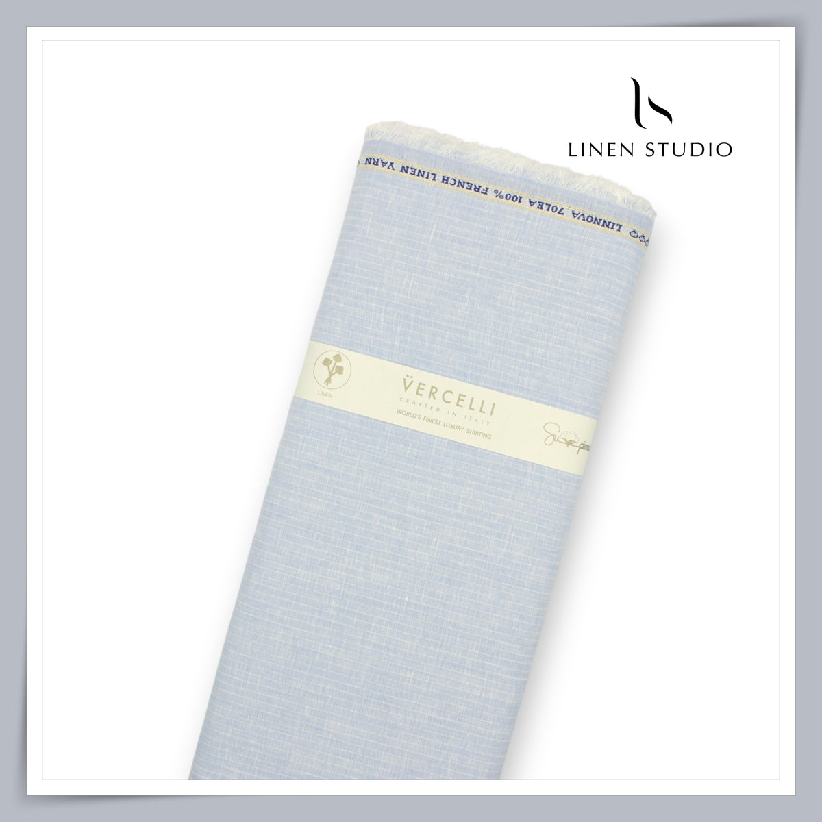 Pure Linen 70 Lea French Shirting by Vercelli Italy - Light Blue Classic Stripes (NEW)