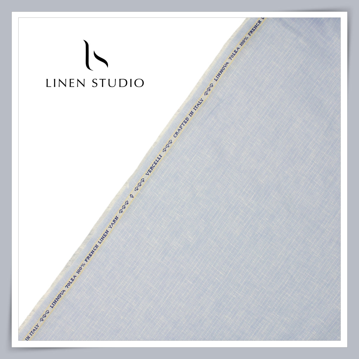 Pure Linen 70 Lea French Shirting by Vercelli Italy - Light Blue Classic Stripes (NEW)