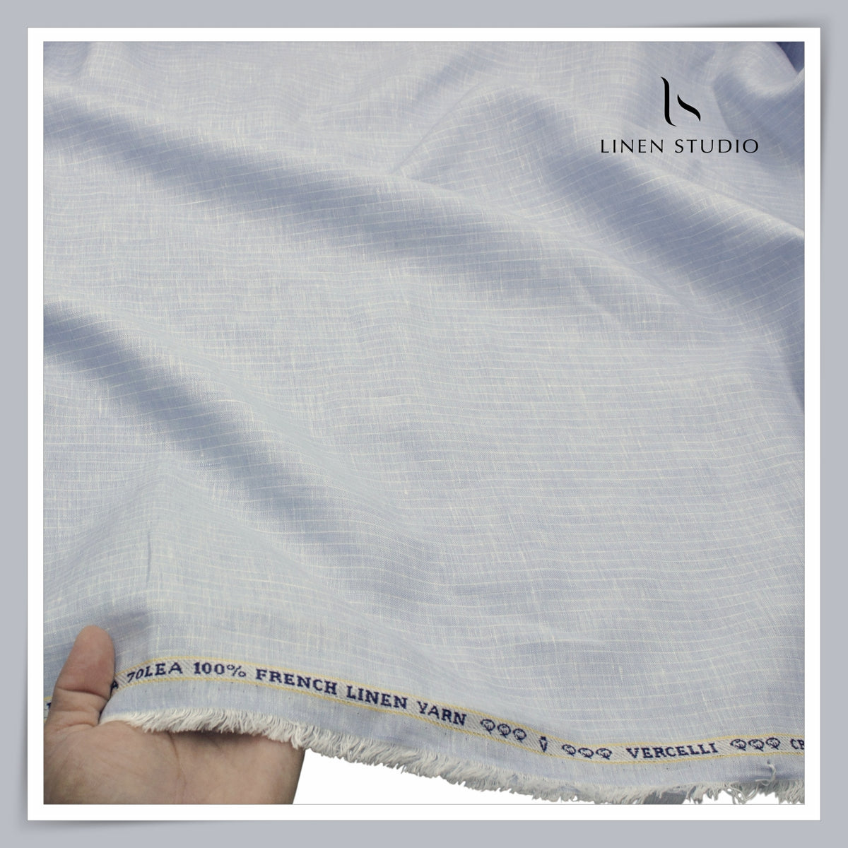 Pure Linen 70 Lea French Shirting by Vercelli Italy - Light Blue Classic Stripes (NEW)
