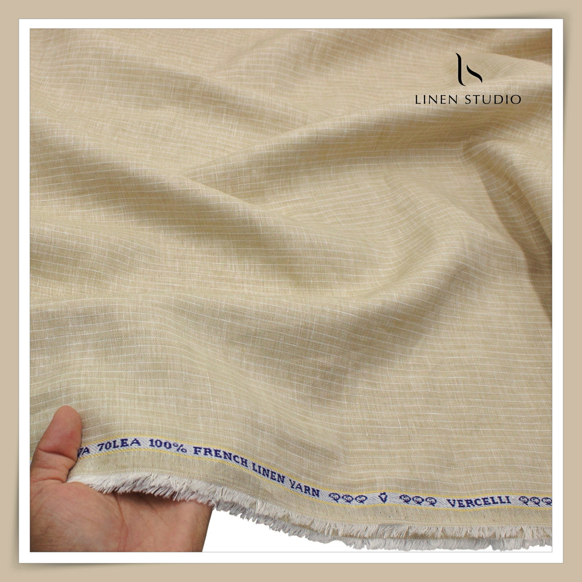 Pure Linen 70 Lea French Shirting by Vercelli Italy - Coral Reef Classic Stripes (NEW)