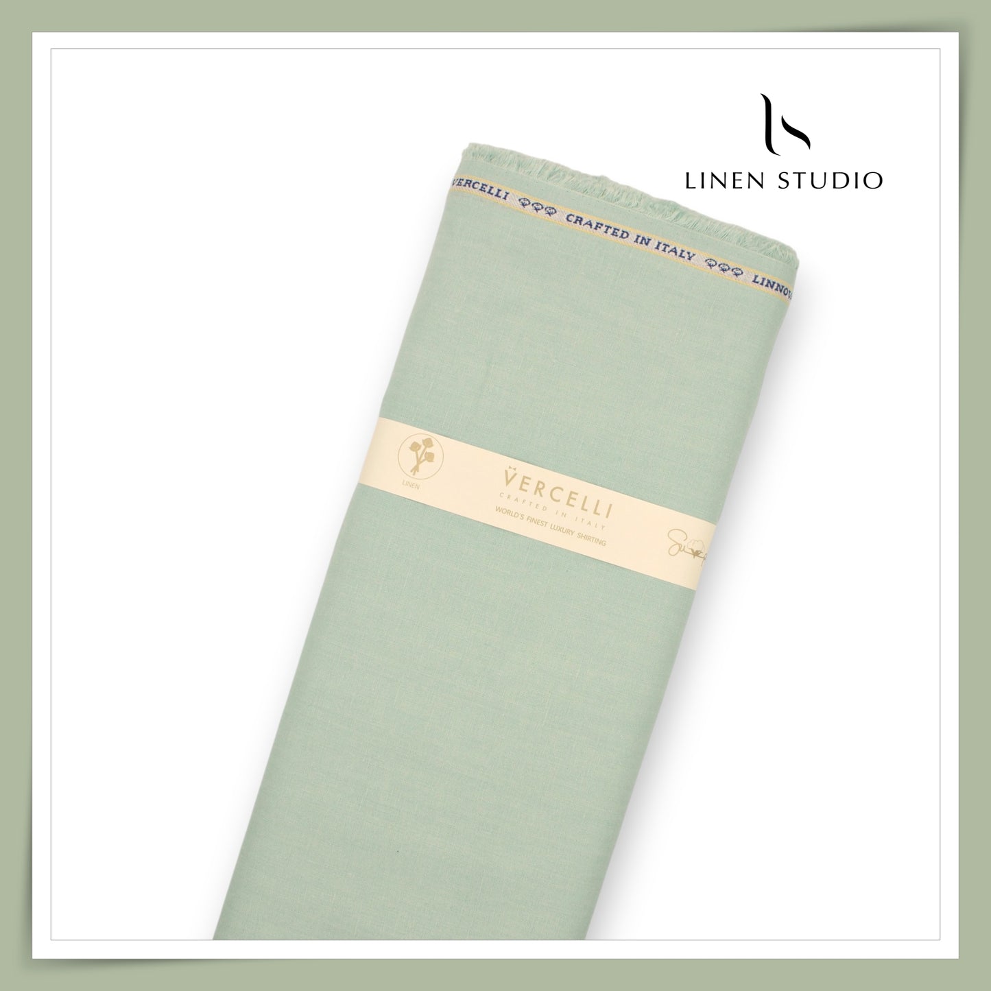 Pure French Linen Shirting 70 Lea by Vercelli Italy - Celadon Mint (NEW)