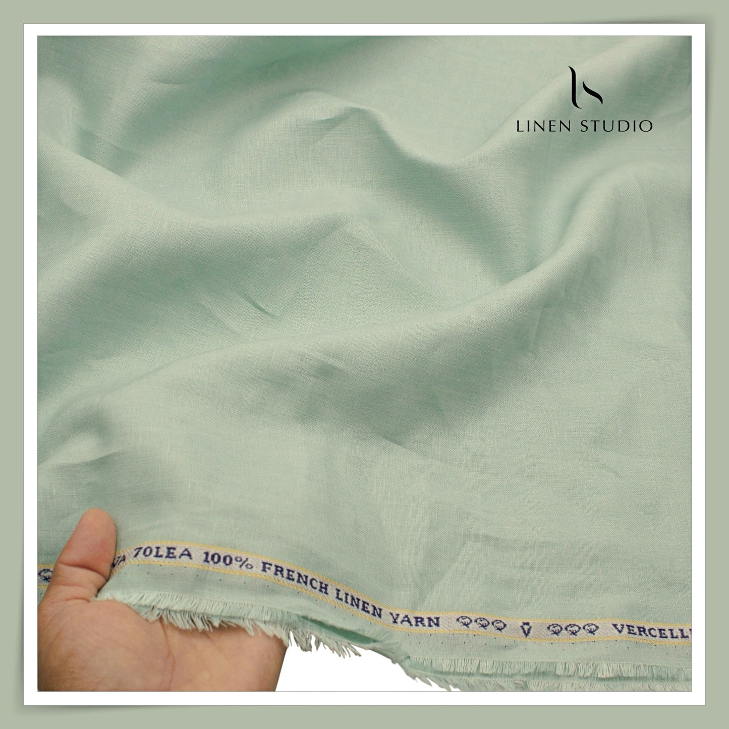 Pure French Linen Shirting 70 Lea by Vercelli Italy - Celadon Mint (NEW)