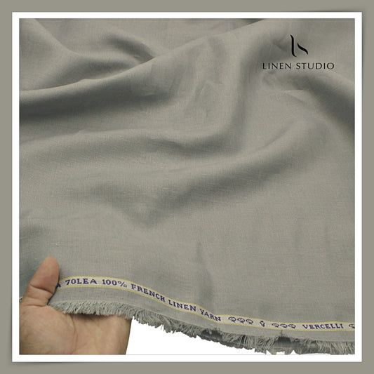 Pure French Linen Shirting 70 Lea by Vercelli Italy - Pebble Grey (NEW)