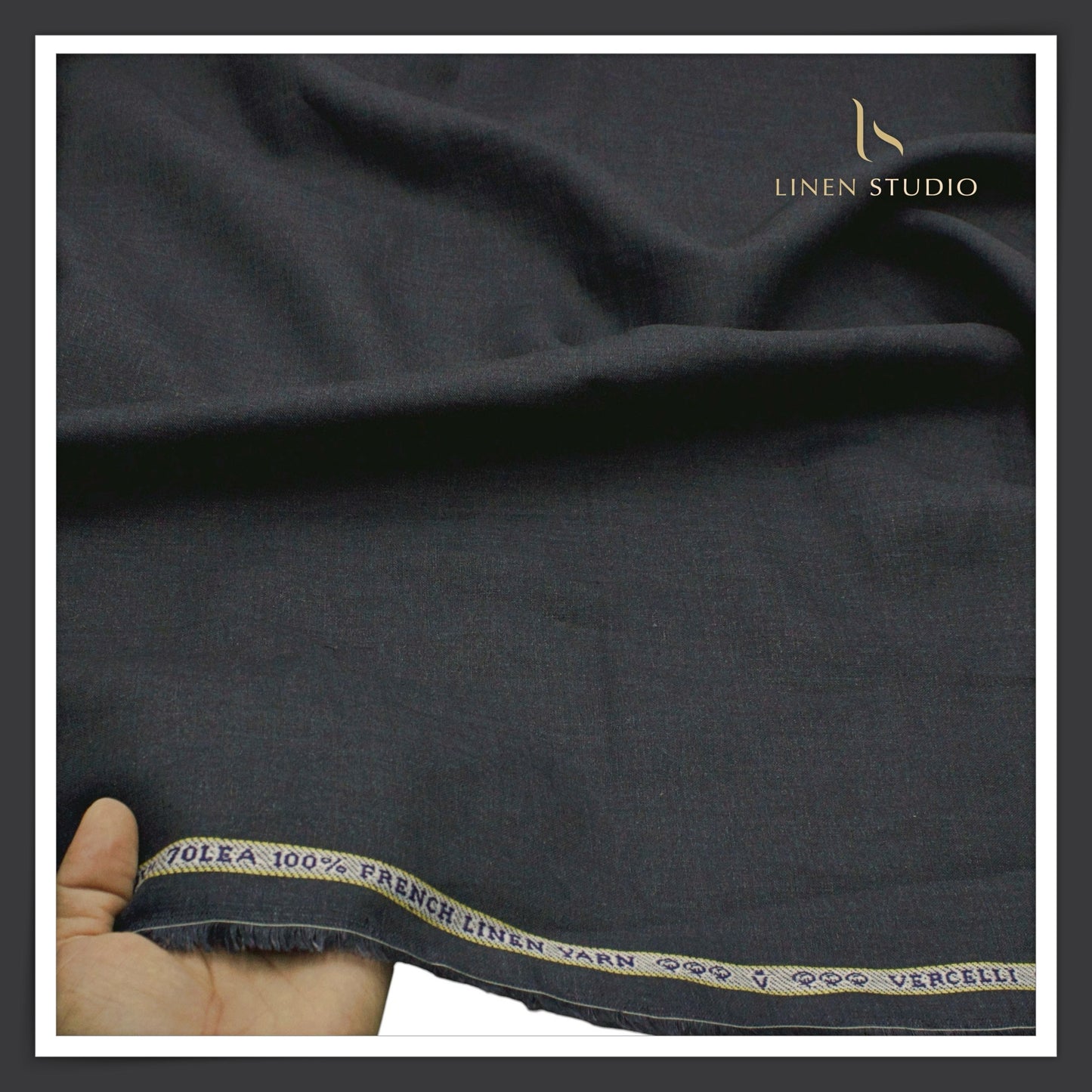 Pure French Linen Shirting 70 Lea by Vercelli Italy - Graphite Blue/Grey (NEW)