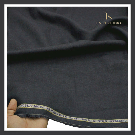 Pure French Linen Shirting 70 Lea by Vercelli Italy - Graphite Blue/Grey (NEW)