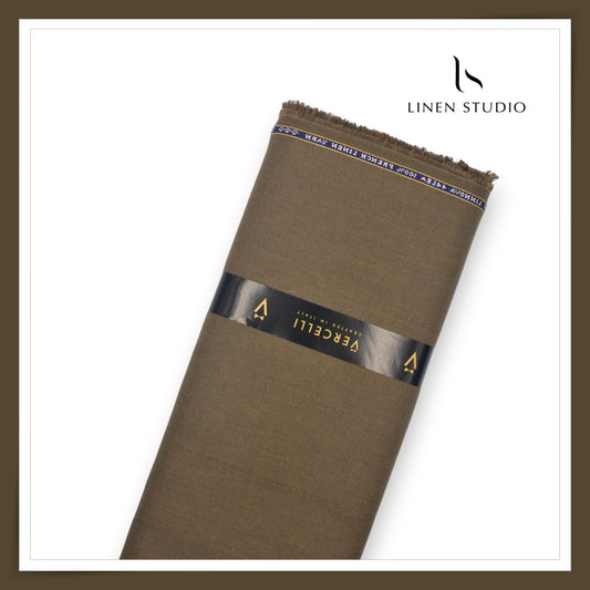 French Linen Premium Pure Linen Suiting by Vercelli Italy 44 Lea Twill - Tobacco Brown (NEW)