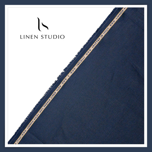 French Linen Suiting by Vercelli Italy 44 Lea Twill - Dark Ebony Blue (NEW)