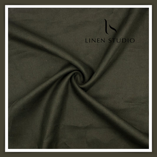 French Linen Suiting by Vercelli Italy 44 Lea Twill - Heavy Metal Green (NEW)