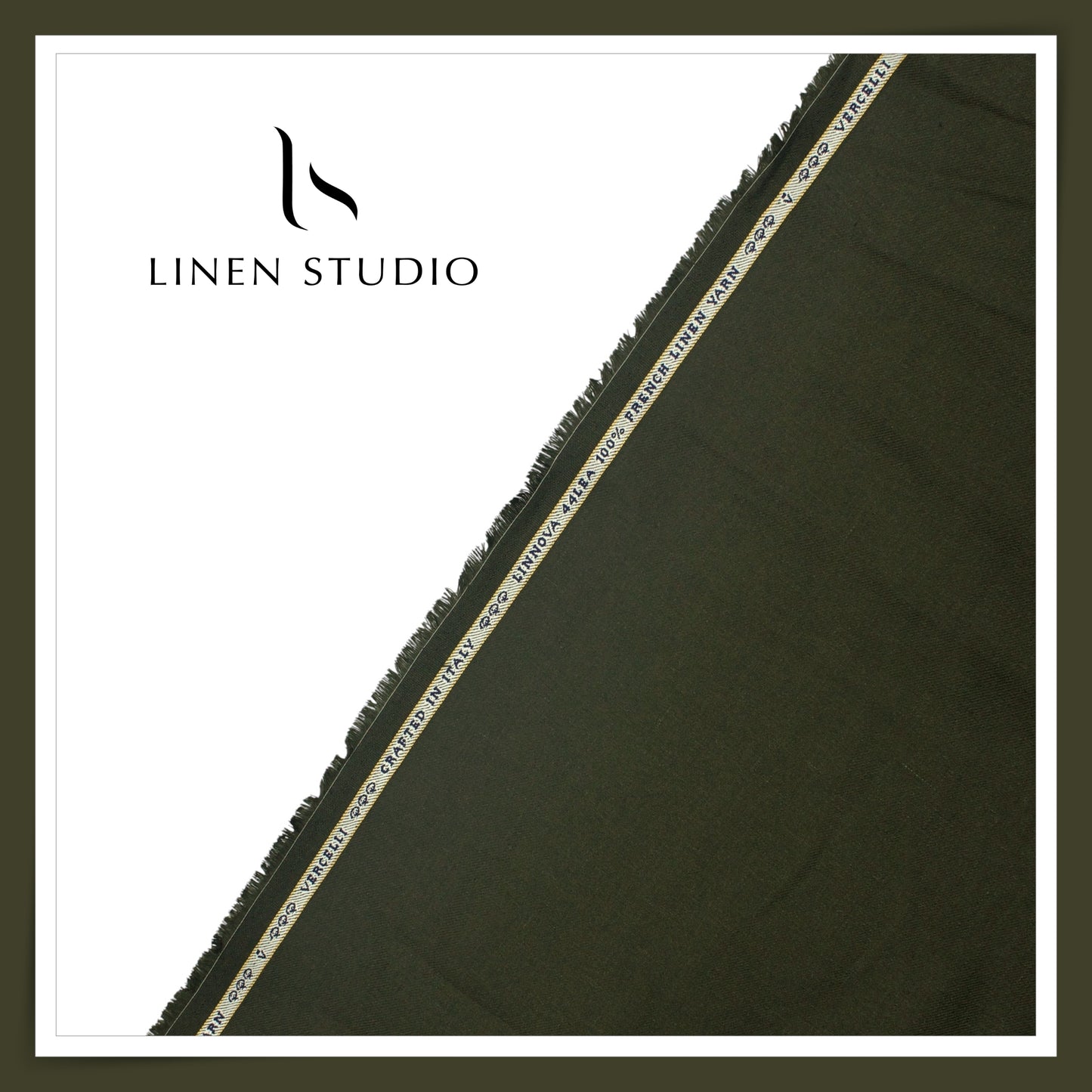 French Linen Premium Pure Linen Suiting by Vercelli Italy 44 Lea Twill - Rifle Green (NEW)