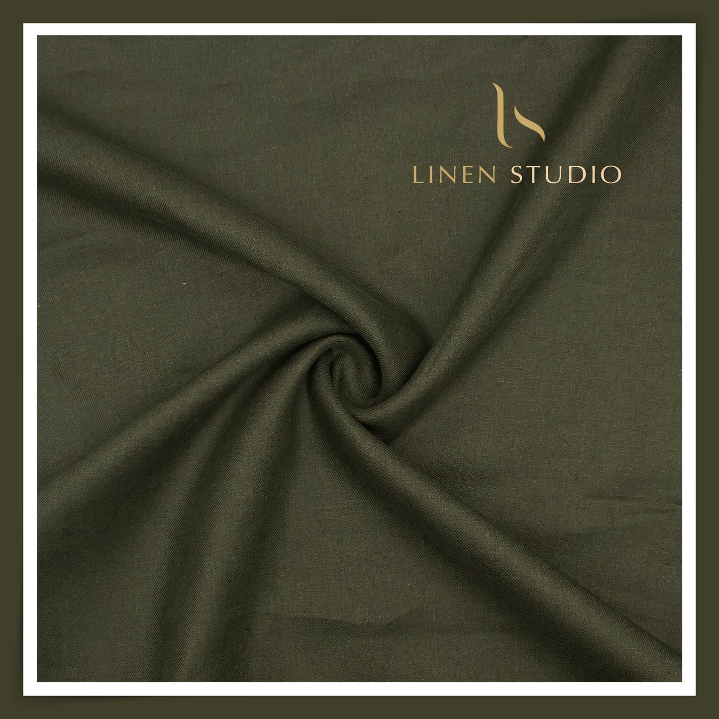 French Linen Premium Pure Linen Suiting by Vercelli Italy 44 Lea Twill - Rifle Green (NEW)