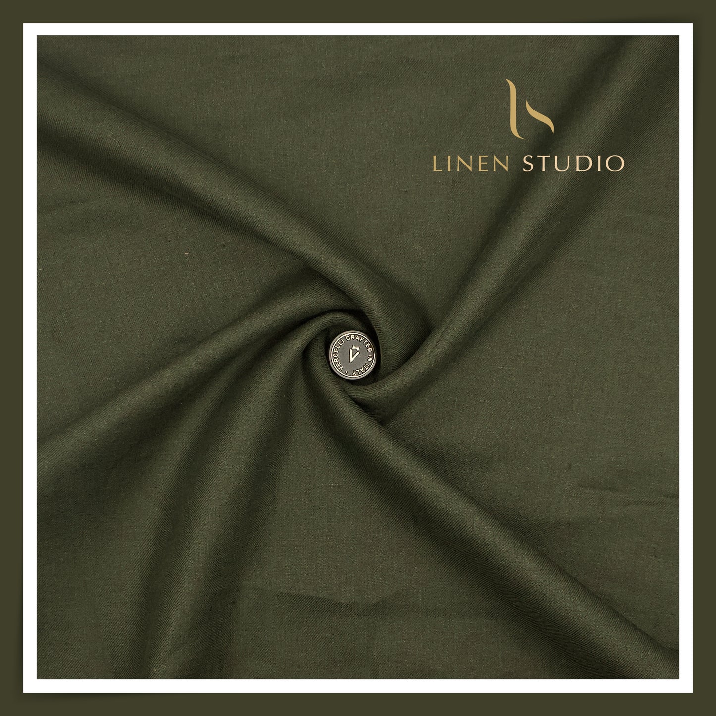 French Linen Suiting by Vercelli Italy 44 Lea Twill - Heavy Metal Green (NEW)
