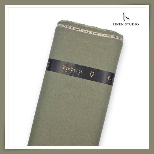 French Linen Suiting by Vercelli Italy 44 Lea Twill - Crocodile Green (NEW)