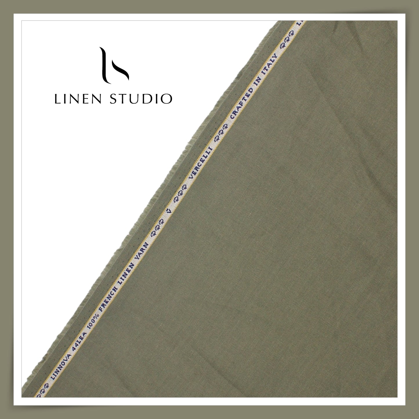 French Linen Suiting by Vercelli Italy 44 Lea Twill - Crocodile Green (NEW)