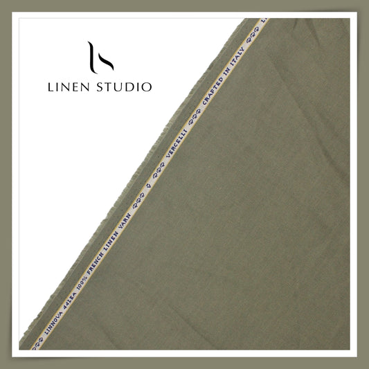 French Linen Suiting by Vercelli Italy 44 Lea Twill - Crocodile Green (NEW)