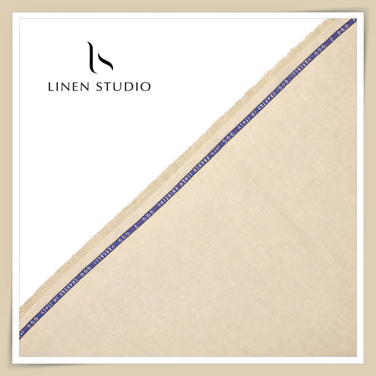 80 Lea French Linen Lurex Shirting by Vercelli Italy - Bisque Beige (Full Shimmer) (NEW) (Zoom In)