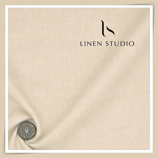80 Lea French Linen Lurex Shirting by Vercelli Italy - Bisque Beige (Full Shimmer) (NEW) (Zoom In)
