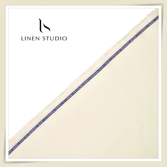 80 Lea French Linen Lurex Shirting by Vercelli Italy - Cream (Full Shimmer) (NEW) (Zoom In)