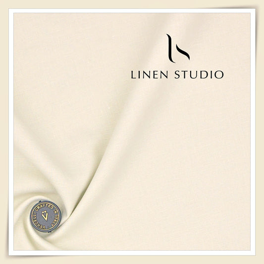 80 Lea French Linen Lurex Shirting by Vercelli Italy - Cream (Full Shimmer) (NEW) (Zoom In)
