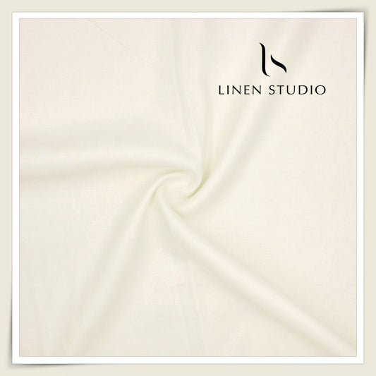 80 Lea French Linen Shirting by Vercelli Italy - Milk White HERRINGBONE Pattern (Zoom In) (NEW)