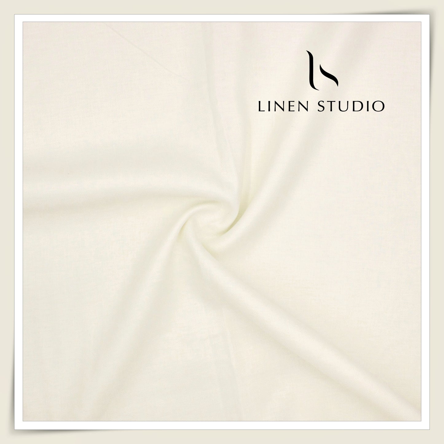 80 Lea French Linen Shirting by Vercelli Italy - Milk White HERRINGBONE Pattern (Zoom In) (NEW)