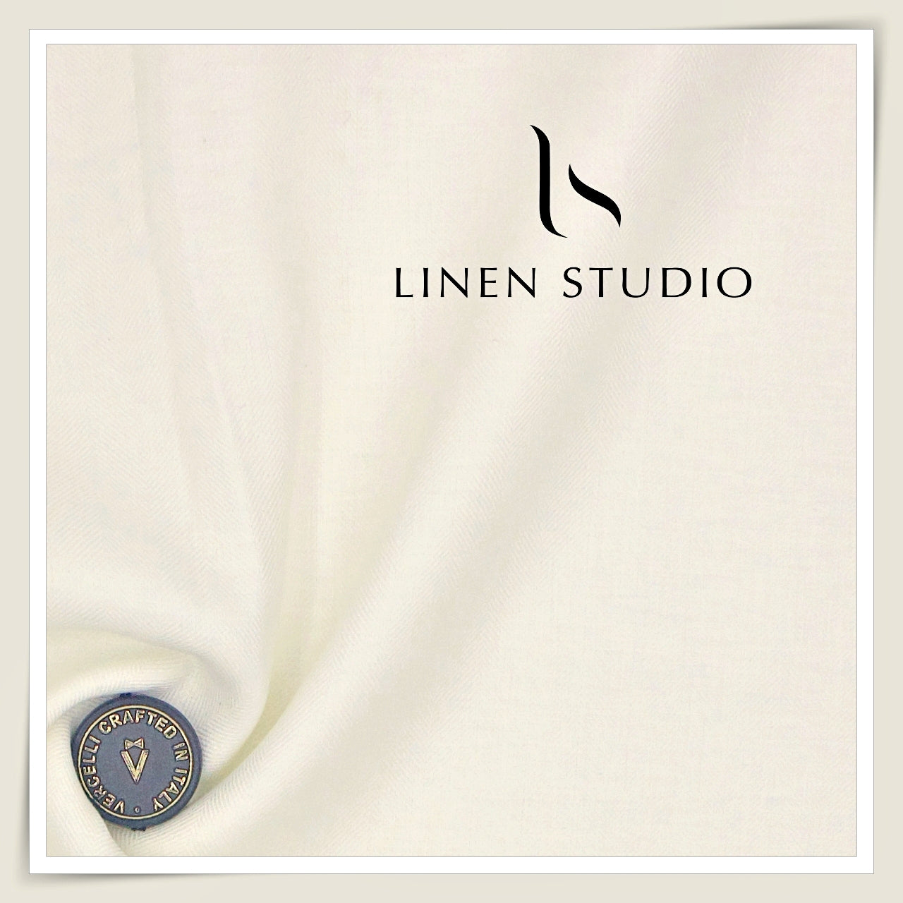 80 Lea French Linen Shirting by Vercelli Italy - Milk White HERRINGBONE Pattern (Zoom In) (NEW)