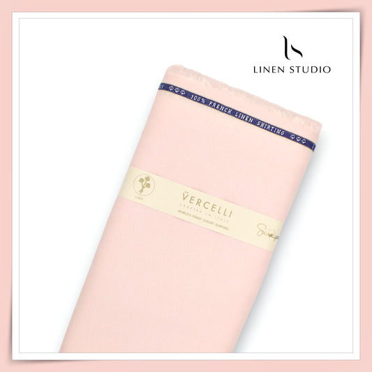 80 Lea French Linen Shirting by Vercelli Italy - Peach Schnapps HERRINGBONE Pattern (Zoom In) (NEW)