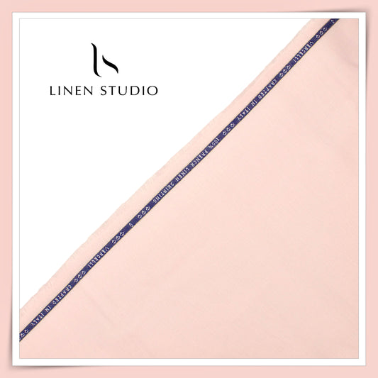 80 Lea French Linen Shirting by Vercelli Italy - Peach Schnapps HERRINGBONE Pattern (Zoom In) (NEW)