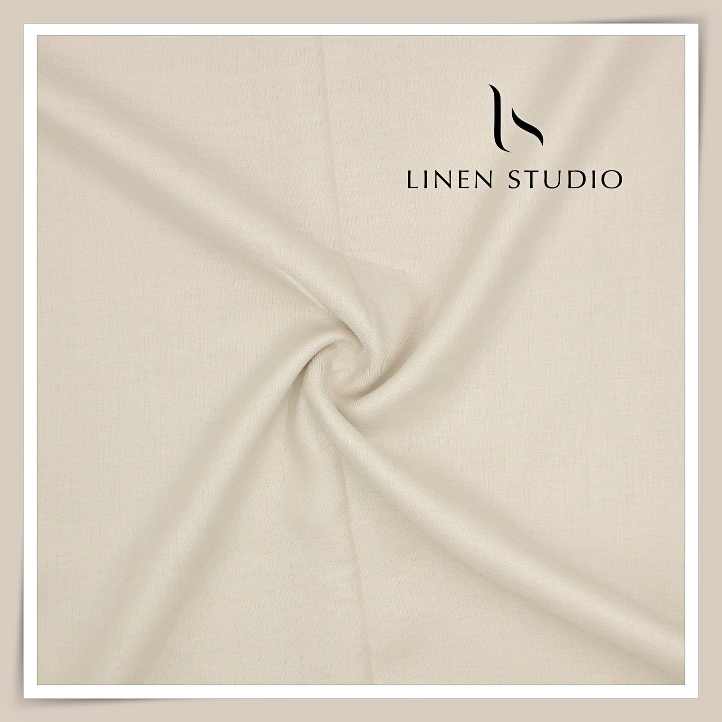 80 Lea French Linen Shirting by Vercelli Italy - Beige HERRINGBONE Pattern (Zoom In) (NEW)
