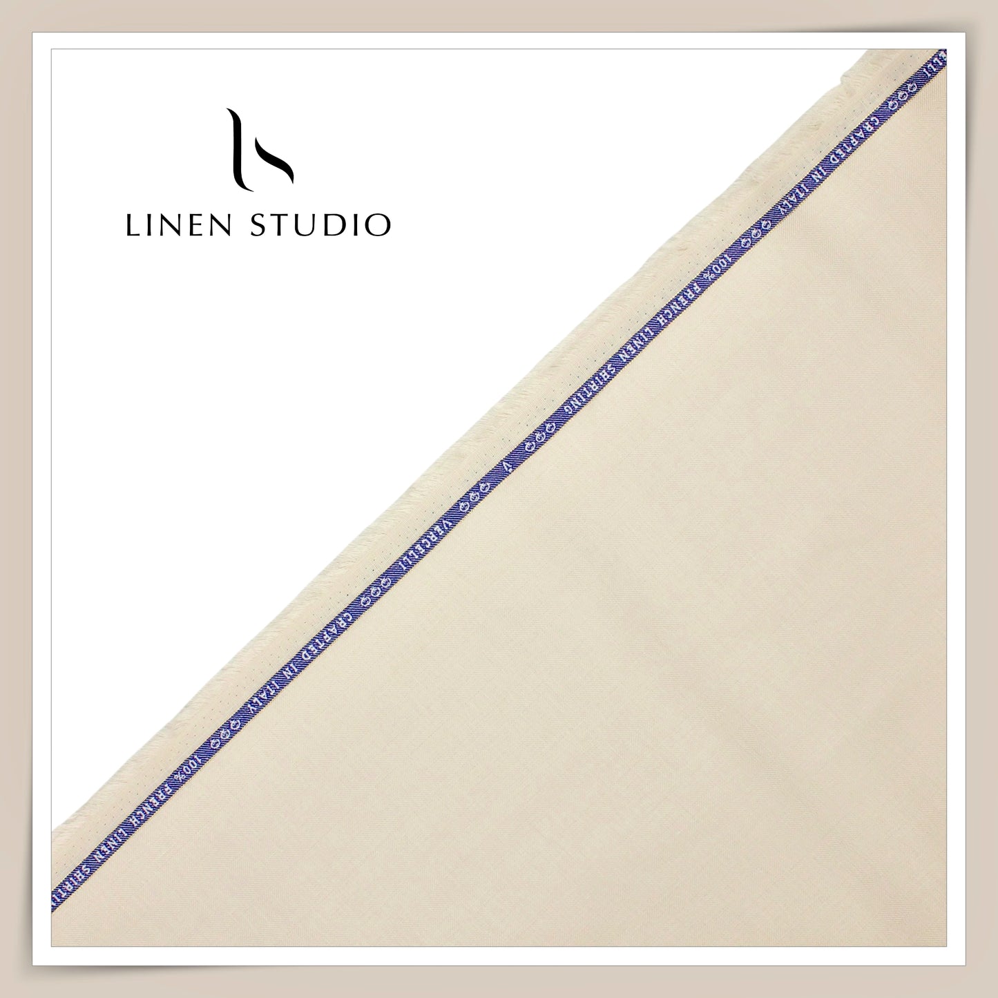 80 Lea French Linen Shirting by Vercelli Italy - Beige HERRINGBONE Pattern (Zoom In) (NEW)