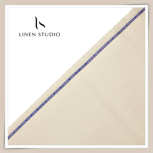 80 Lea French Linen Shirting by Vercelli Italy - Beige HERRINGBONE Pattern (Zoom In) (NEW)