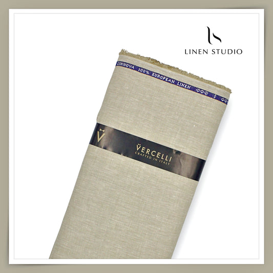 60 Lea French Linen Suiting by Vercelli Italy - Heather Green Herringbone (Zoom In) (NEW)