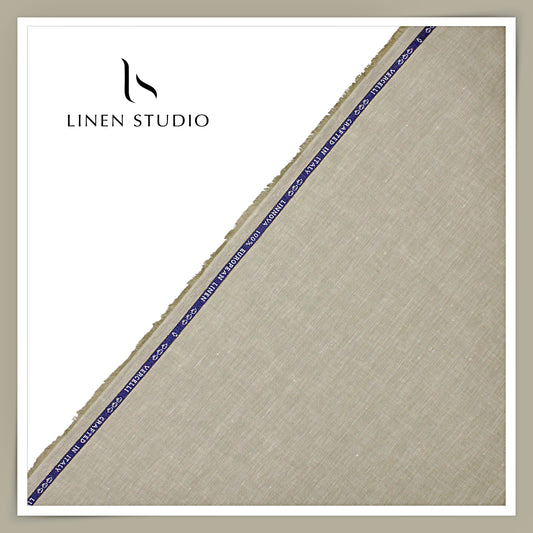 60 Lea French Linen Suiting by Vercelli Italy - Heather Green Herringbone (Zoom In) (NEW)