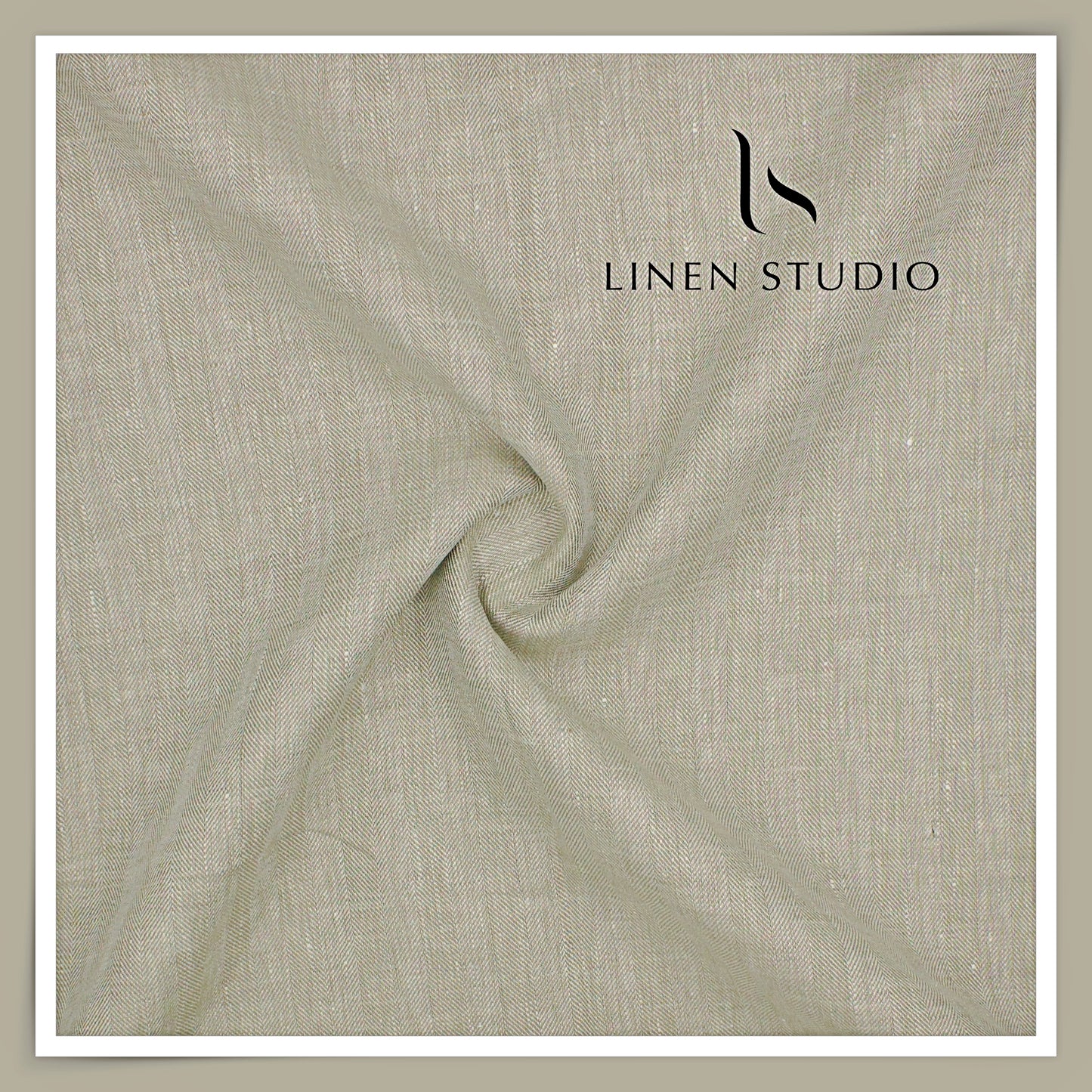 60 Lea French Linen Suiting by Vercelli Italy - Heather Green Herringbone (Zoom In) (Restocked)