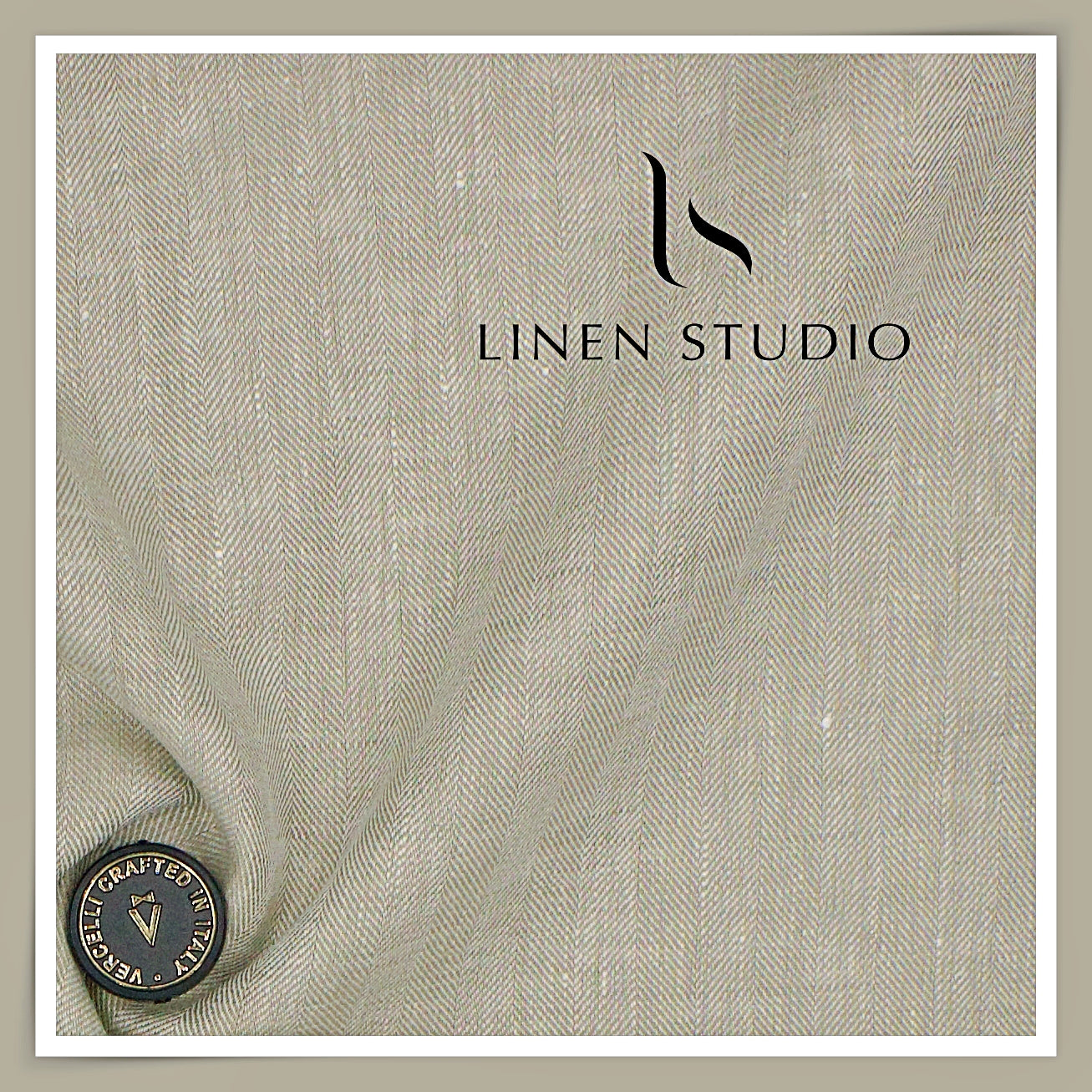 60 Lea French Linen Suiting by Vercelli Italy - Heather Green Herringbone (Zoom In) (Restocked)