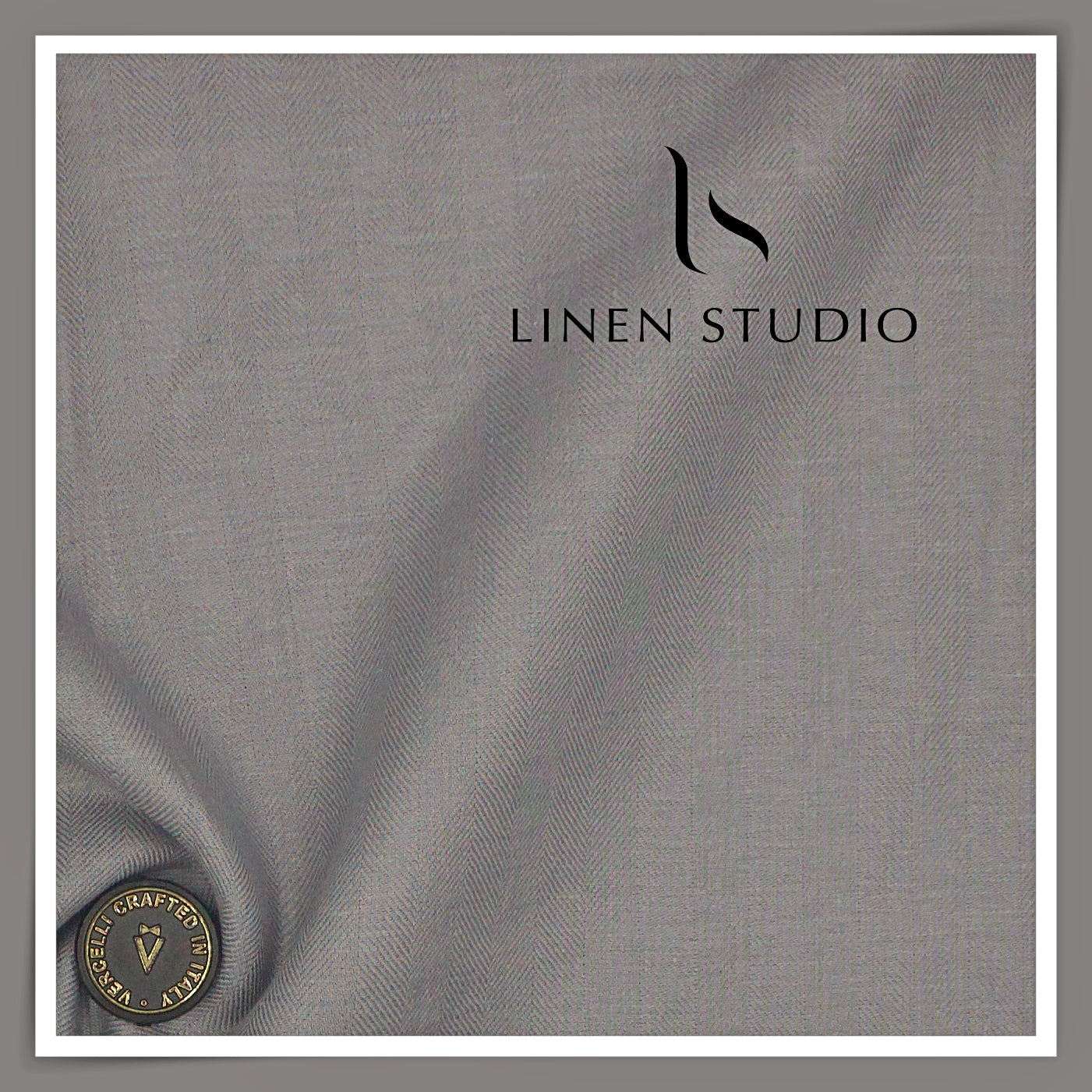 60 Lea French Linen Suiting by Vercelli Italy - Granite Grey Herringbone (Zoom In) (NEW)