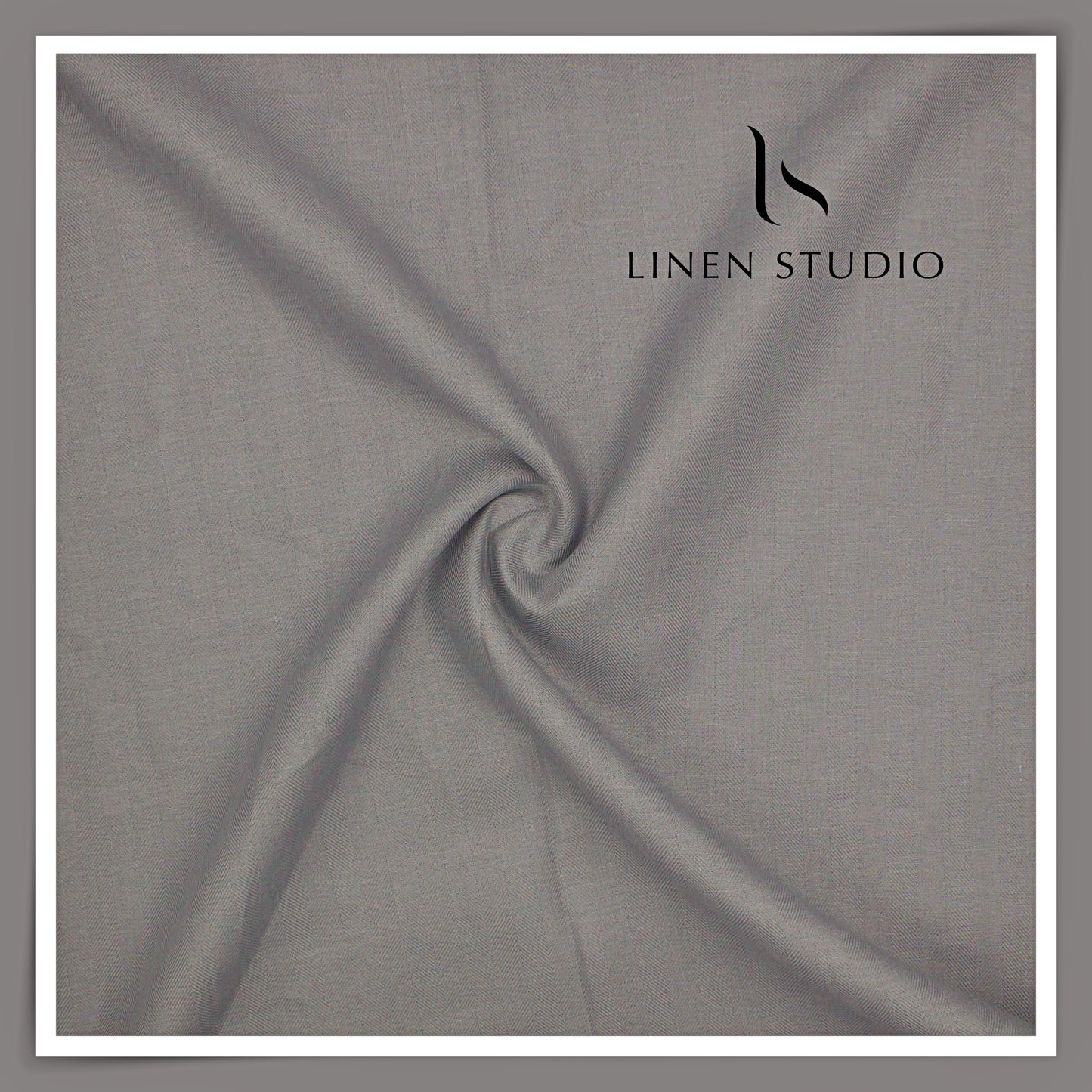 60 Lea French Linen Suiting by Vercelli Italy - Granite Grey Herringbone (Zoom In) (NEW)