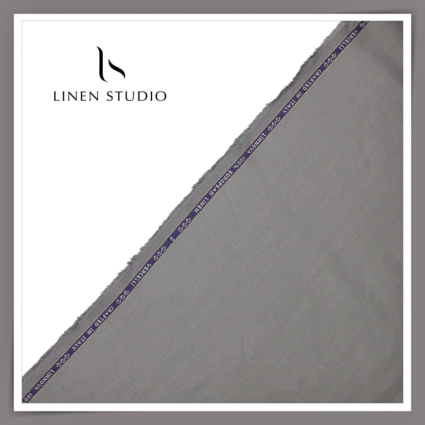 60 Lea French Linen Suiting by Vercelli Italy - Granite Grey Herringbone (Zoom In) (NEW)